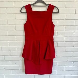 Monaco USA Fitted, Red Peplum Mini Dress w/ Zip-up & Tie Back, SZ L EUC
